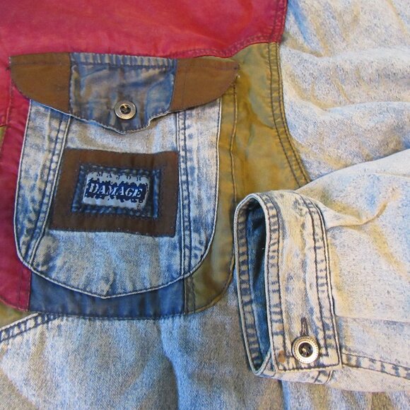 Mens Vtg Major Damage 90s Retro Denim Color Block Button Up Shirt Sz 4 / XXL - Picture 2 of 7